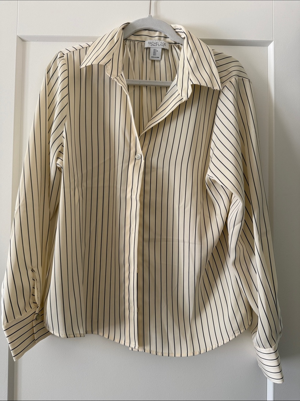 Rachel Zoe Cream Button-Down Shirt with Black Pinstripes